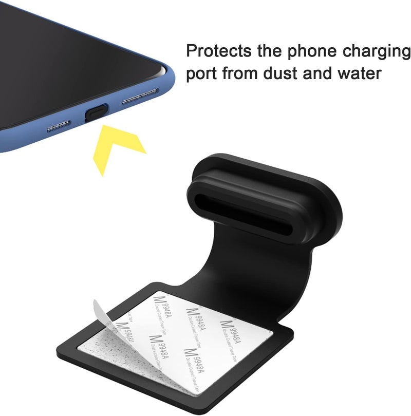 MAK Type C Charging Port Dust Protection Caps, USB C Anti-Lost Dust Plugs Silicone Protectors Type C Plug Covers with Removable Adhesive Compatible with Mobile, Laptop (Black-6, Transparent-6) - Image 2