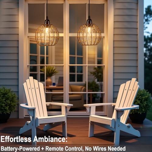 TWINKVILLA Hanging Pendant Lights, Battery Operated Outdoor Chandelier with Warm White LED Bulb for Patio Tree Pergola Gazebo Porch (Beaded Ball-G50-2PK) - Image 4