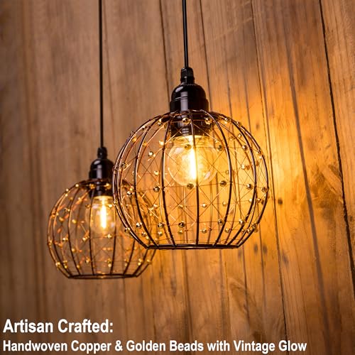 TWINKVILLA Hanging Pendant Lights, Battery Operated Outdoor Chandelier with Warm White LED Bulb for Patio Tree Pergola Gazebo Porch (Beaded Ball-G50-2PK) - Image 3