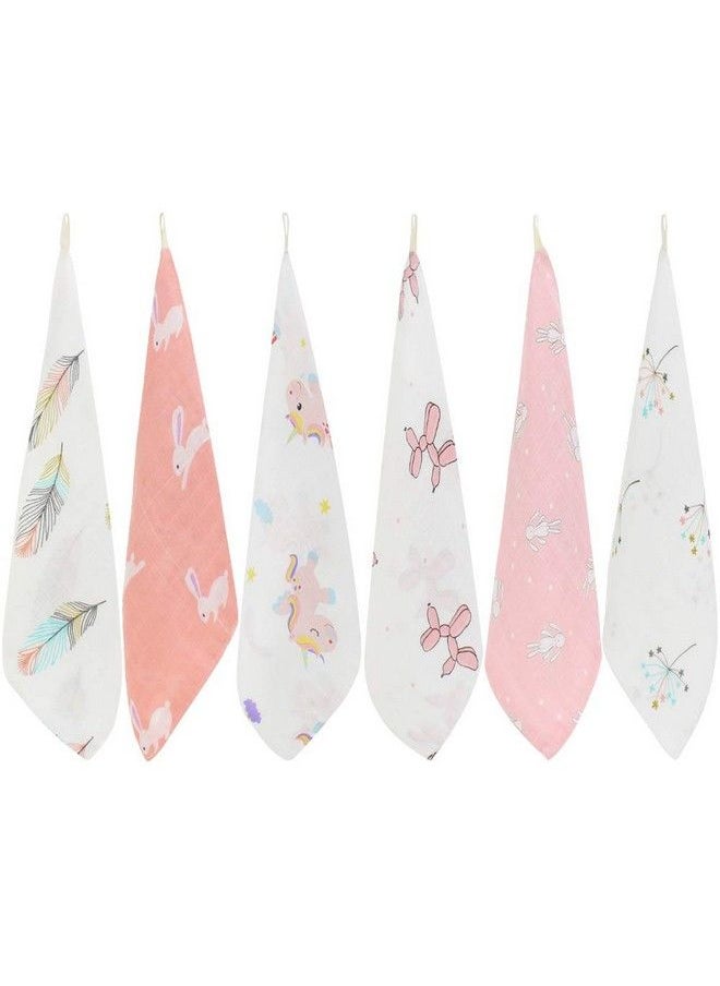 LifeTree - Baby Washcloths Soft ; Bamboo Cotton Baby Muslin Washcloth ; 6 Pack Face Towels Bibs For Newborn With Sensitive Skin ; 10.6 X 10.6Inch (Pink) - Image 1