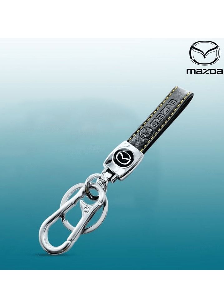 mazda MAZDA Car Key Chain, Metal Ring With PU Leather Strap Keychain, Home Key Chain 1 Pcs  - Image 1