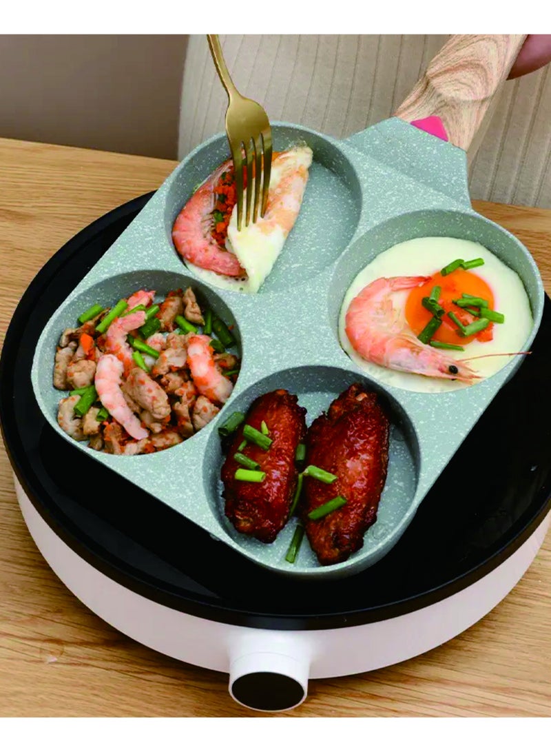 XiuWoo New Design Fried Omelet Pan Egg Steak Burger Breakfast Non-stick 4 Hole Poached Egg Frying Pan with Wooden Handle  - Image 3