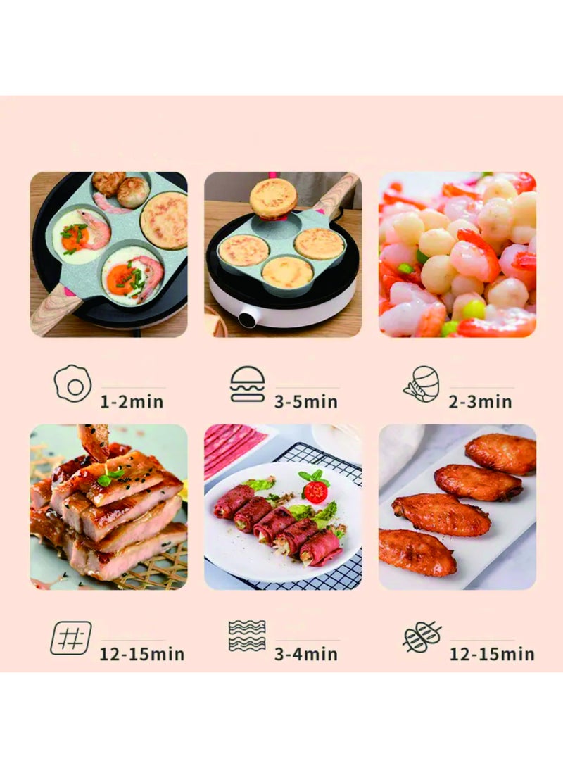 XiuWoo New Design Fried Omelet Pan Egg Steak Burger Breakfast Non-stick 4 Hole Poached Egg Frying Pan with Wooden Handle  - Image 4