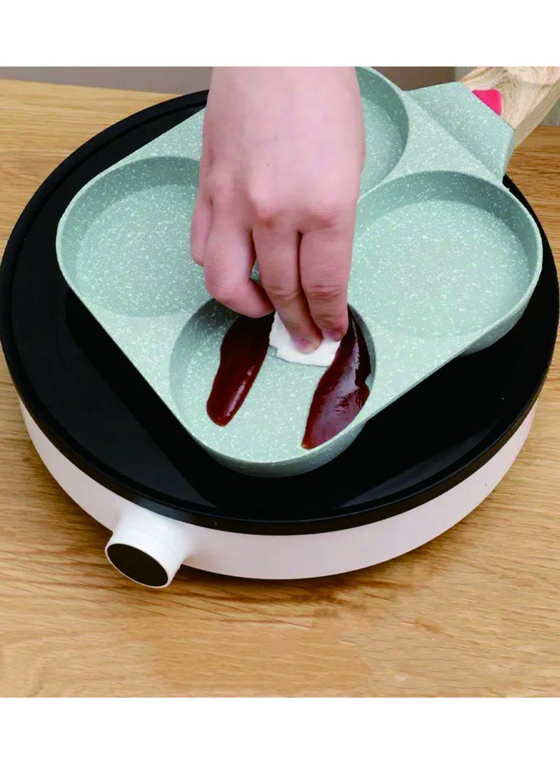 XiuWoo New Design Fried Omelet Pan Egg Steak Burger Breakfast Non-stick 4 Hole Poached Egg Frying Pan with Wooden Handle  - Image 5