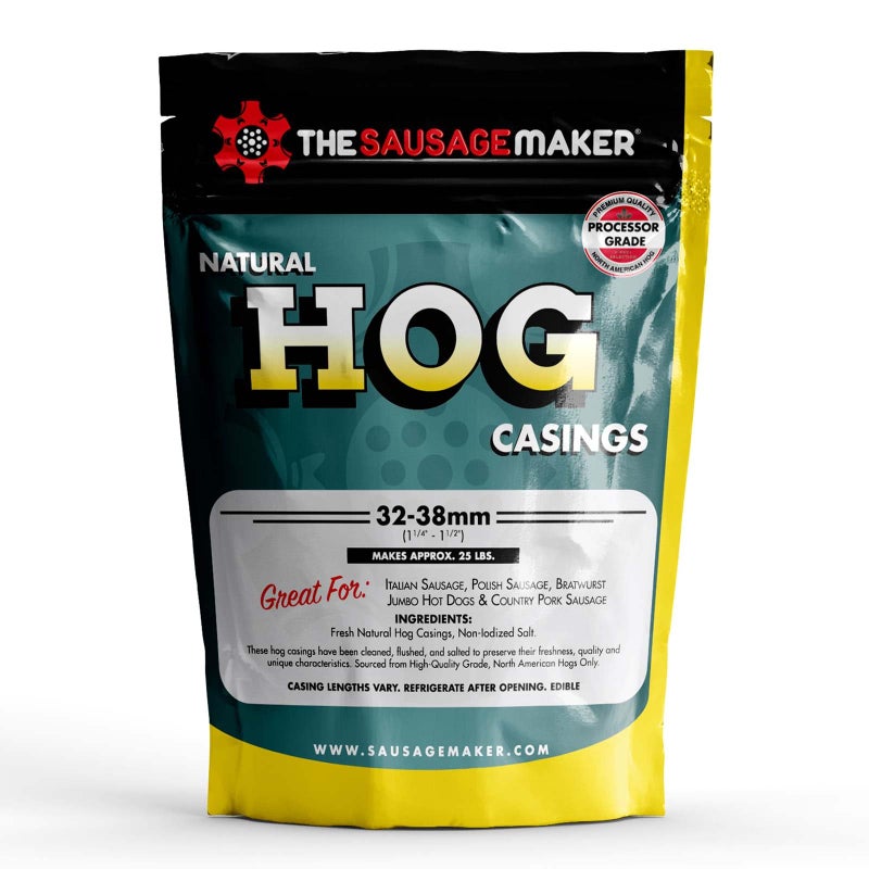 The Sausage Maker® Natural Hog Sausage Casings 32-38mm, Edible Casing For Sausage Making, Stuff Over 25 Lbs Meat, Breakfast, Italian, Polish, Bratwurst, Hot Dog, Pork Links, 1.2-1.5" Dia, Home Pack-1 - Image 1