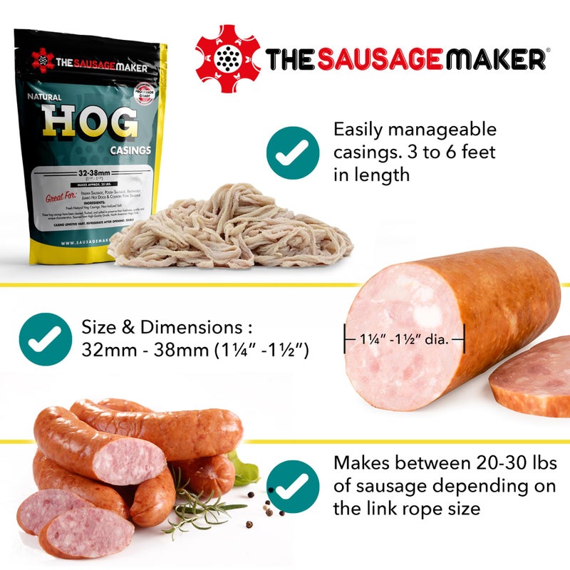 The Sausage Maker® Natural Hog Sausage Casings 32-38mm, Edible Casing For Sausage Making, Stuff Over 25 Lbs Meat, Breakfast, Italian, Polish, Bratwurst, Hot Dog, Pork Links, 1.2-1.5" Dia, Home Pack-1 - Image 4