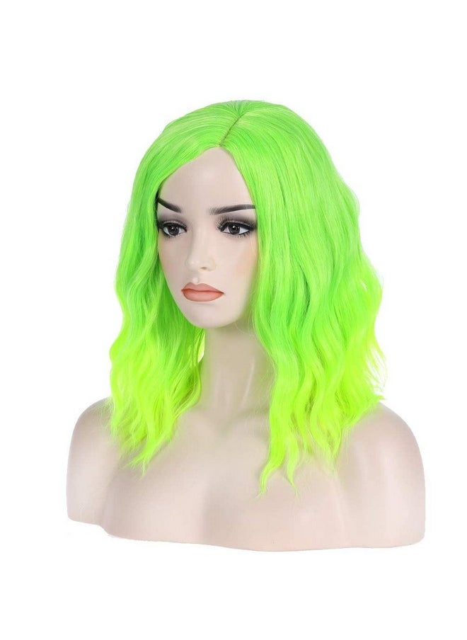 BERON Short Curly Bob Wig Charming Women Girls Beach Wave Wigs For Cosplay Costume Party Wig Cap Included (Bright Green)  - Image 4