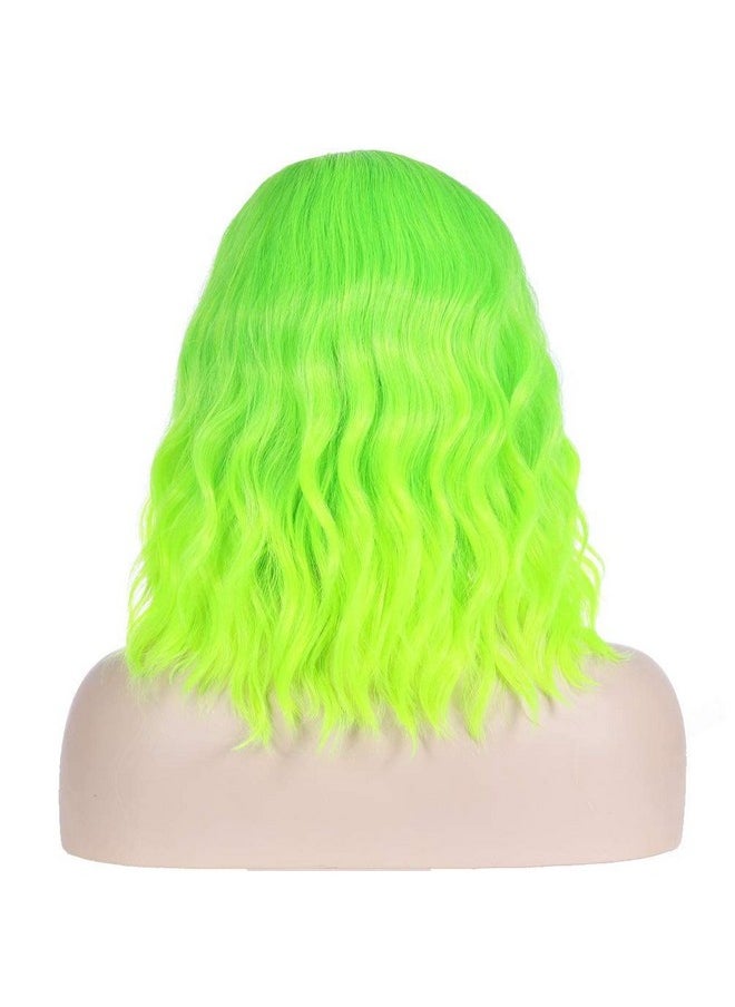 BERON Short Curly Bob Wig Charming Women Girls Beach Wave Wigs For Cosplay Costume Party Wig Cap Included (Bright Green)  - Image 5