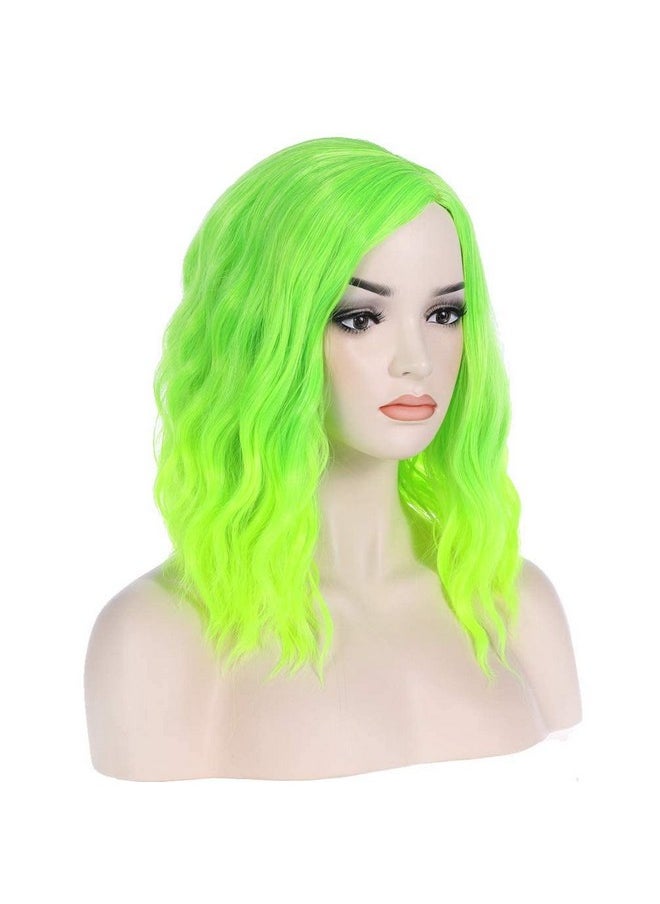 BERON Short Curly Bob Wig Charming Women Girls Beach Wave Wigs For Cosplay Costume Party Wig Cap Included (Bright Green)  - Image 3