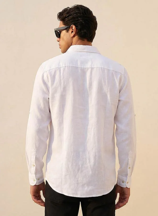 Lee Cooper WHITE Lee Cooper Men Regular Fit Collared Long Sleeves Linen Shirt for Men | Best Price UAE