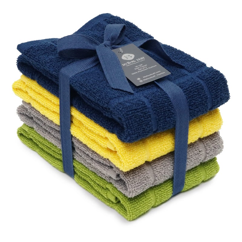 Mellow Buff 100% Cotton Terry Dish Towels, 4 Pack Solid, 16 x26 Inches, Super Soft and Absorbent Kitchen Towels, Perfect for Kitchen Cleaning and Dish Washing | Assorted - Image 1