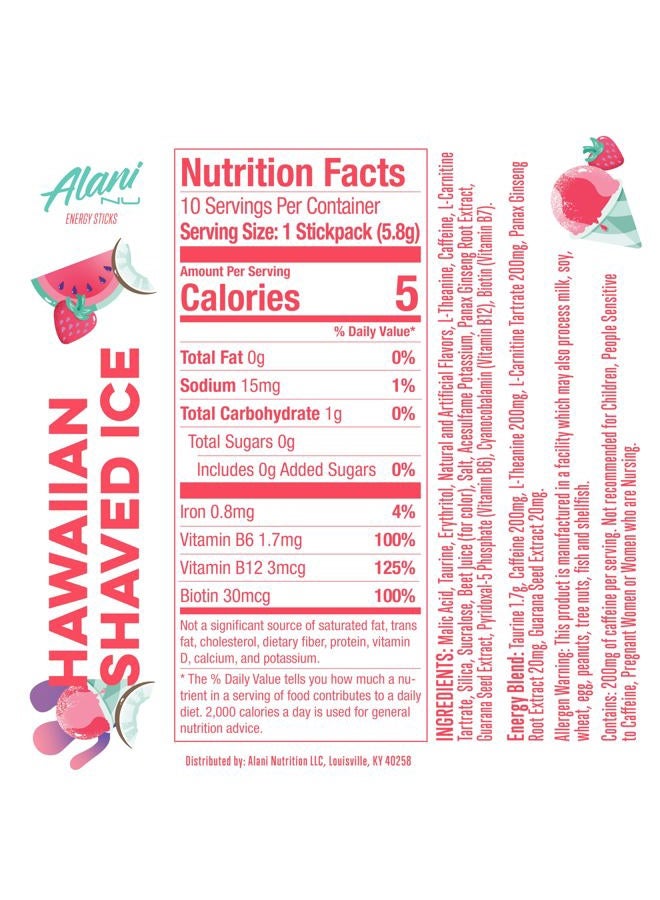 Alani Nu Hawaiian Shaved ICE Energy Sticks | Energy Drink Powder | 200mg Caffeine | Pre Workout Performance with Antioxidants | On The Go Drink Mix | Biotin B Vitamins | Zero Sugar | 10 Pack  - Image 2