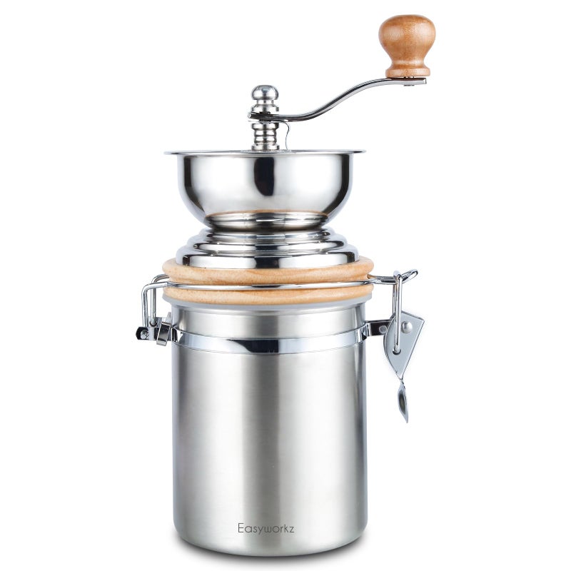 Easyworkz Manual Coffee Grinder  Adjustable Settings Airtight Canister  Coffee Bean Mill Tool for Kitchen Hand Crank Coffee Grinder