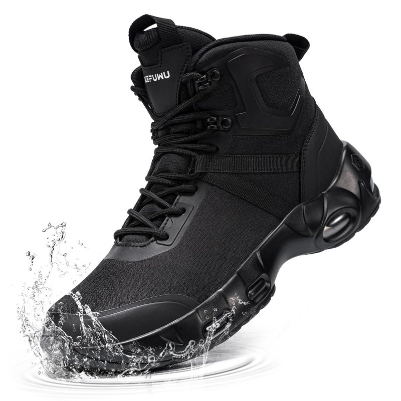 KEFUWU Military Tactical Boots Men Wide Waterproof 6 Inches Lightweight Durable Side-Zip Combat Boots Work Hiking Non Slip Boots(9 Men,Black) - Image 1