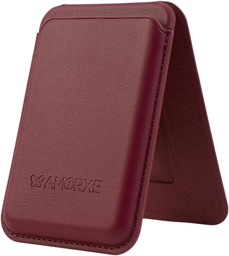 AMORXE MagSafe Wallet & Cardholder with Stand, Strong N52 Magnets, Slim Leather Design,Spring Clip Hold 1–3 Cards Securely,Compatible with iPhone 17/16/15/14/13/12 Series (Not 12/13 Mini), Bordeaux - Image 1