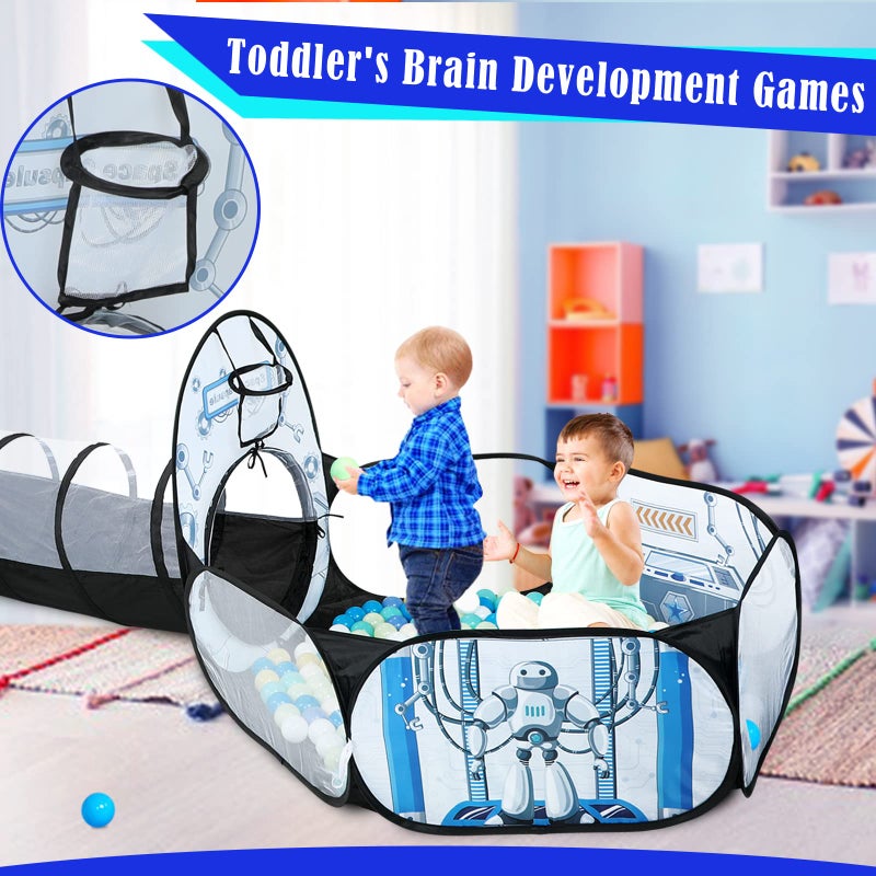 GeerWest Kids Ball Pit for Play Tent: 3PC Rocket Ship Baby Gifts, Spaceship Tents and Crawl Tunnel for Toddlers, Astronaut Pop Up Playhouse Toys for Indoor Outdoor Games (White) - Image 4