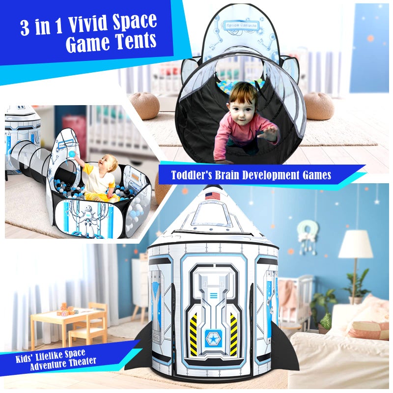 GeerWest Kids Ball Pit for Play Tent: 3PC Rocket Ship Baby Gifts, Spaceship Tents and Crawl Tunnel for Toddlers, Astronaut Pop Up Playhouse Toys for Indoor Outdoor Games (White) - Image 5