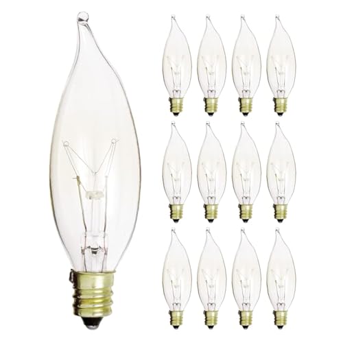 KOR (Pack of 12) 15 Watt Clear Candelabra Base (E12) Flame Tip 120V Decorative Dimmable Chandelier Lights Bulbs - Image 1