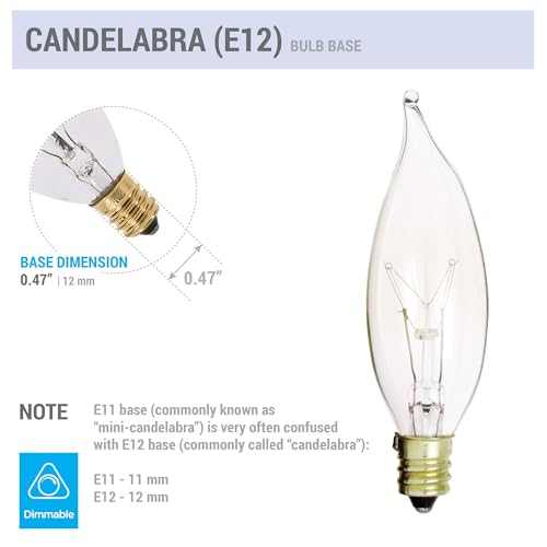 KOR (Pack of 12) 15 Watt Clear Candelabra Base (E12) Flame Tip 120V Decorative Dimmable Chandelier Lights Bulbs - Image 5