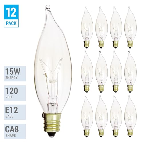 KOR (Pack of 12) 15 Watt Clear Candelabra Base (E12) Flame Tip 120V Decorative Dimmable Chandelier Lights Bulbs - Image 3