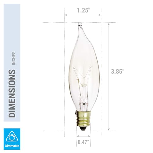 KOR (Pack of 12) 15 Watt Clear Candelabra Base (E12) Flame Tip 120V Decorative Dimmable Chandelier Lights Bulbs - Image 4