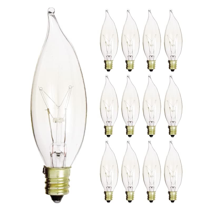 KOR (Pack of 12) 15 Watt Clear Candelabra Base (E12) Flame Tip 120V Decorative Dimmable Chandelier Lights Bulbs - Image 2
