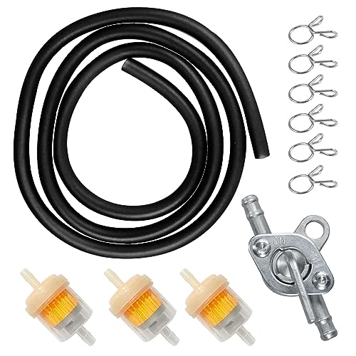HOLATO Gas Fuel Line Hose Clamps Fuel Filters with Inline Shut Off Valve Petcock Set for 50cc 70cc 90cc 110cc 125cc 150cc Taotao Coolster Apollo Baja ATV Four Wheeler Dirt Pit Bike BLACK - Image 1
