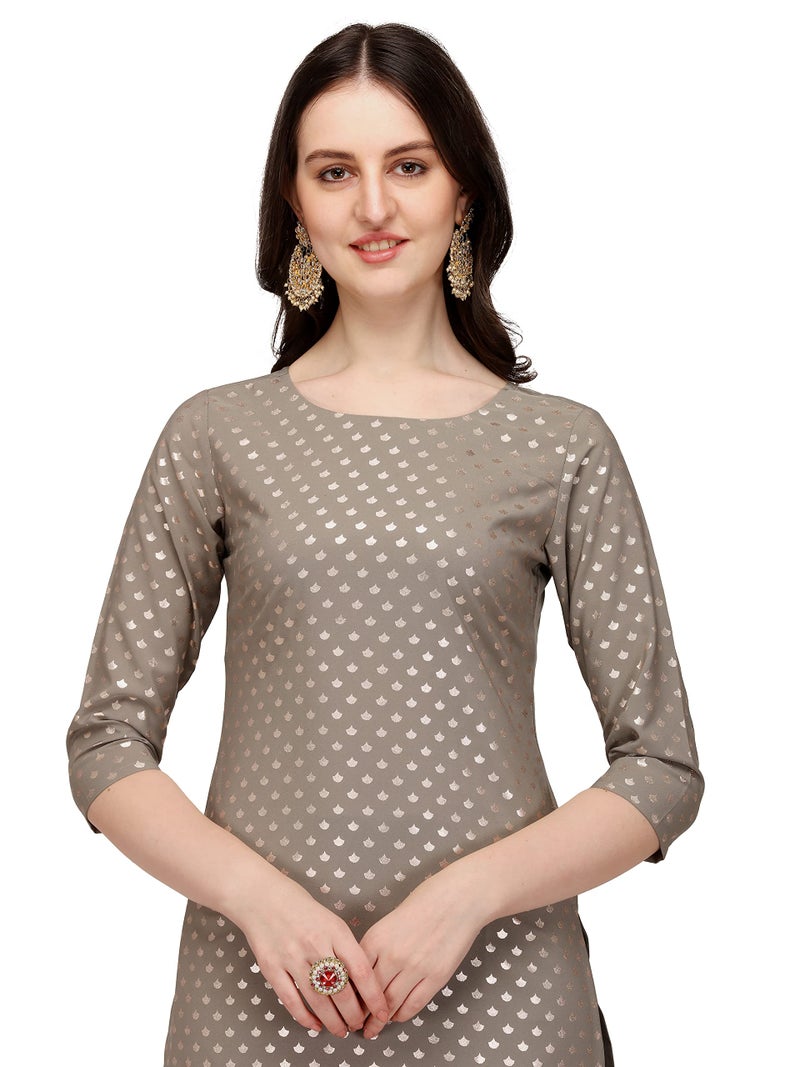 FIORRA Women's Grey Poly Crepe Straight Kurta with Pant and Dupatta SET0034-M - Image 4