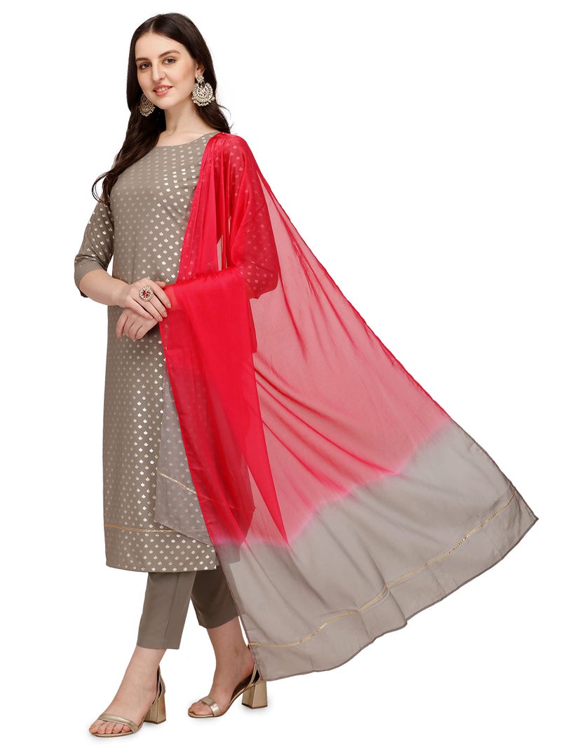 FIORRA Women's Grey Poly Crepe Straight Kurta with Pant and Dupatta SET0034-M - Image 2