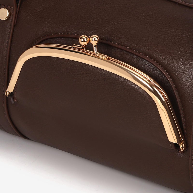 CATSEA Kisslock Barrel Bag Designer Shoulder Bag for Women,Pu Leather Boston Handbag Retro Y2k Bags Tote Purses - Image 5