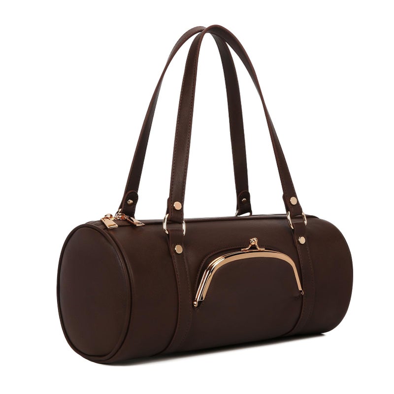 CATSEA Kisslock Barrel Bag Designer Shoulder Bag for Women,Pu Leather Boston Handbag Retro Y2k Bags Tote Purses - Image 1