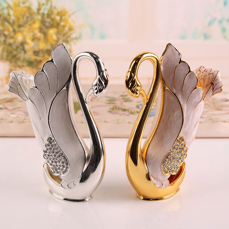 Household Creative Fruit Fork Cute Dessert Cake Fork European Style High-end Coffee Spoon Light Luxury Salad Spoon Set(Point Drill Swan [Golden White Spoon]]) - Image 2