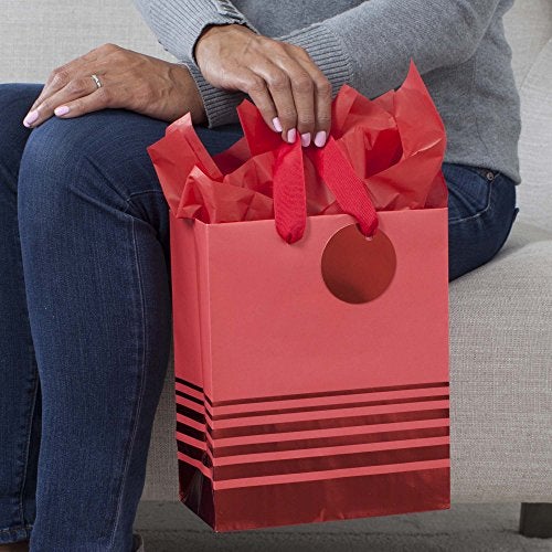 Hallmark 9 Medium Gift Bag with Tissue Paper Red Foil Stripes for Christmas Birthdays Fathers Day Graduations Valentines Day Sweetest Day - Image 3