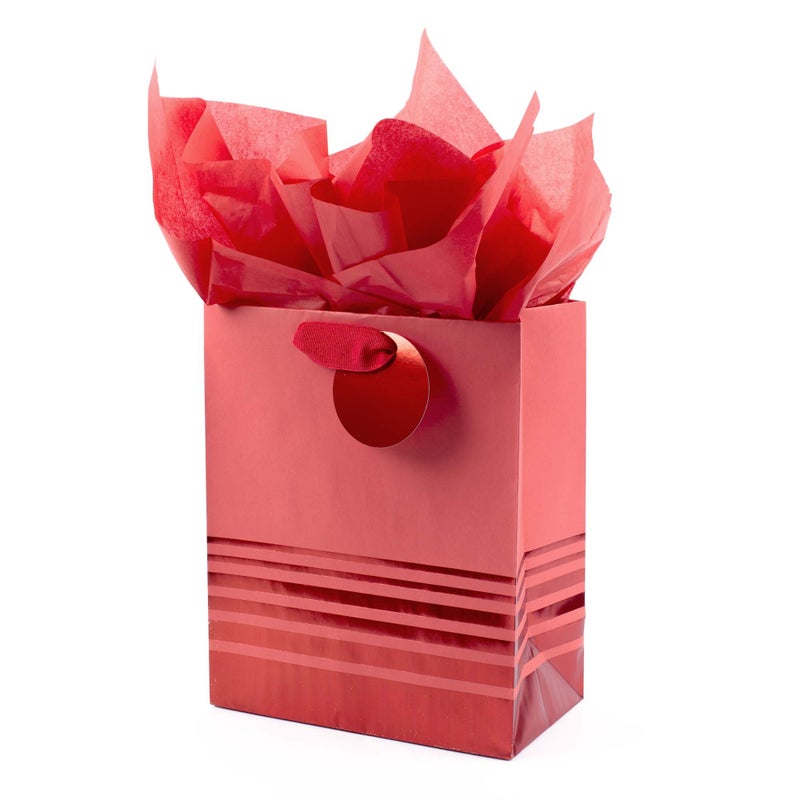 Hallmark 9 Medium Gift Bag with Tissue Paper Red Foil Stripes for Christmas Birthdays Fathers Day Graduations Valentines Day Sweetest Day - Image 2
