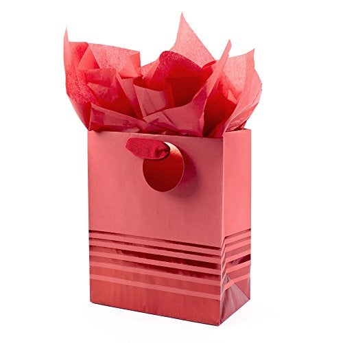 Hallmark 9 Medium Gift Bag with Tissue Paper Red Foil Stripes for Christmas Birthdays Fathers Day Graduations Valentines Day Sweetest Day - Image 1