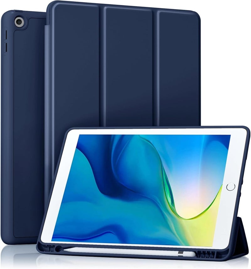 Akkerds Case Compatible with iPad 10.2 Inch 2021/2020/2019, for iPad 9th/8th/7th Generation Case with Pencil Holder, Protective with Soft TPU Back, Auto Sleep/Wake Cover, Navyblue - Image 1