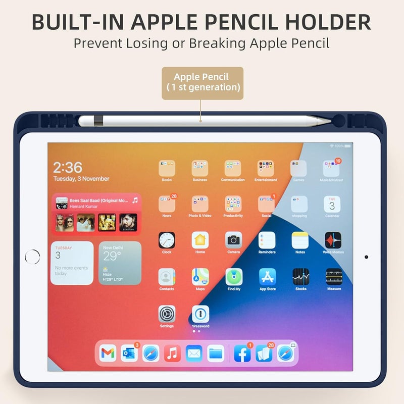 Akkerds Case Compatible with iPad 10.2 Inch 2021/2020/2019, for iPad 9th/8th/7th Generation Case with Pencil Holder, Protective with Soft TPU Back, Auto Sleep/Wake Cover, Navyblue - Image 4