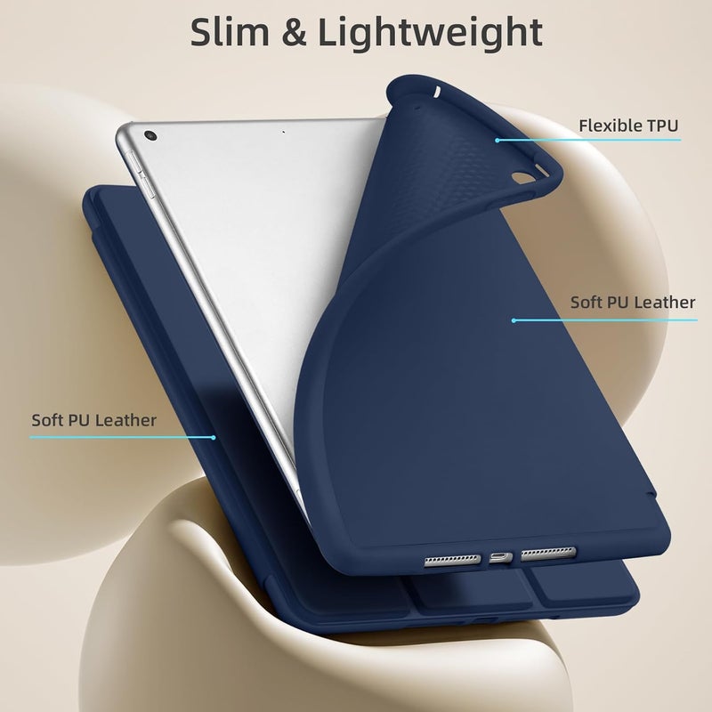 Akkerds Case Compatible with iPad 10.2 Inch 2021/2020/2019, for iPad 9th/8th/7th Generation Case with Pencil Holder, Protective with Soft TPU Back, Auto Sleep/Wake Cover, Navyblue - Image 5