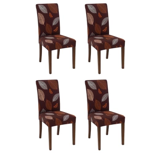 Homerz Premium Pack of 4 Elastic Stretchable Dining Chair Cover, Removable Washable Elastic Floral Printed Dining Chair Covers seat Cushion pad Wooden (Maroon Leaf, Pack of 4) - Image 1