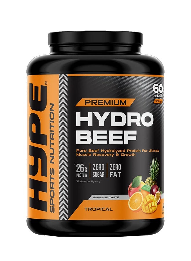 هايب هايدرو بيف – مسحوق بروتين نكهة الفواكه الاستوائية | ٩٠٠ غرام | لدعم العضلات والمفاصل