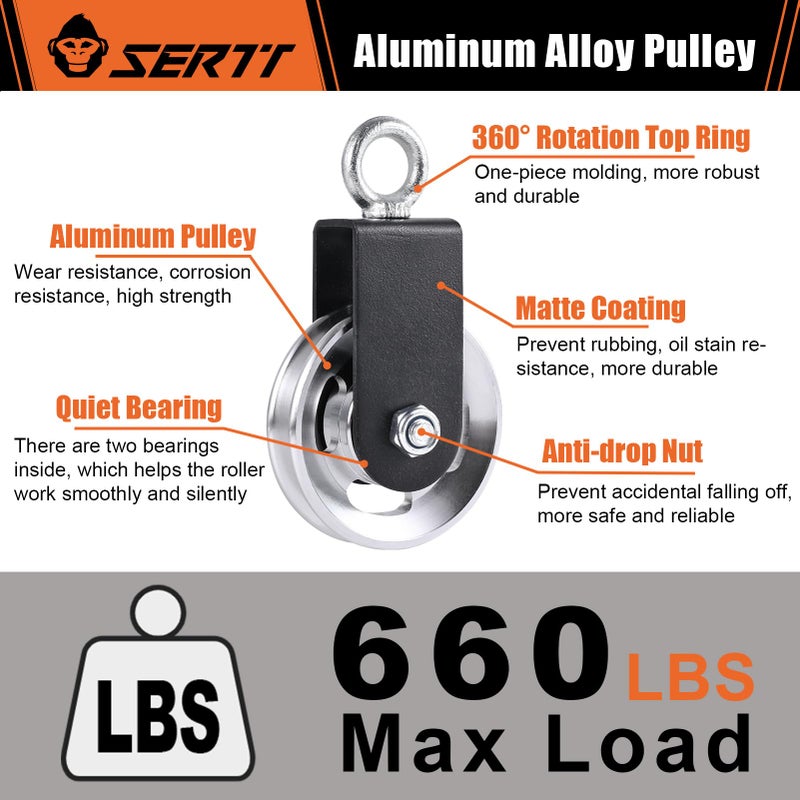 SERTT [1 Pack] Cable Pulley Wheel for Home Gym Pulley System, Upgraded 90mm Aluminium Alloy Gym Pulley for Maximum 660LBS Load - Image 3