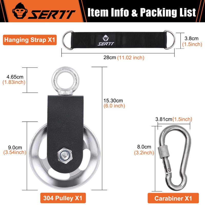 SERTT [1 Pack] Cable Pulley Wheel for Home Gym Pulley System, Upgraded 90mm Aluminium Alloy Gym Pulley for Maximum 660LBS Load - Image 2
