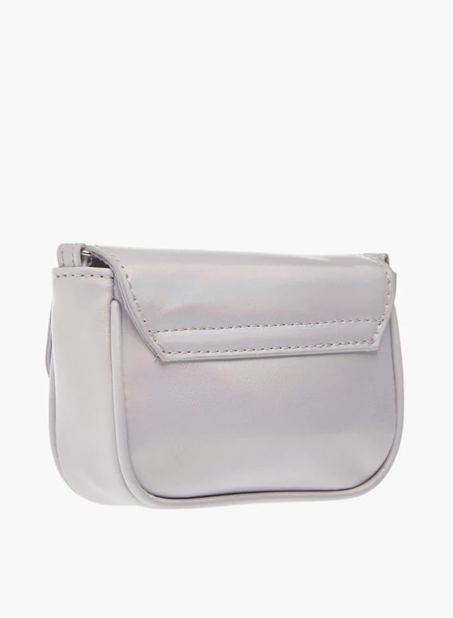 Little Missy Girls Floral Accent Crossbody Bag with Chain Strap and Button Closure