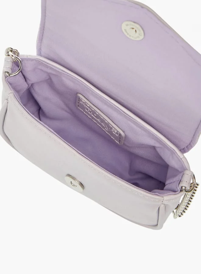 Little Missy Girls Floral Accent Crossbody Bag with Chain Strap and Button Closure
