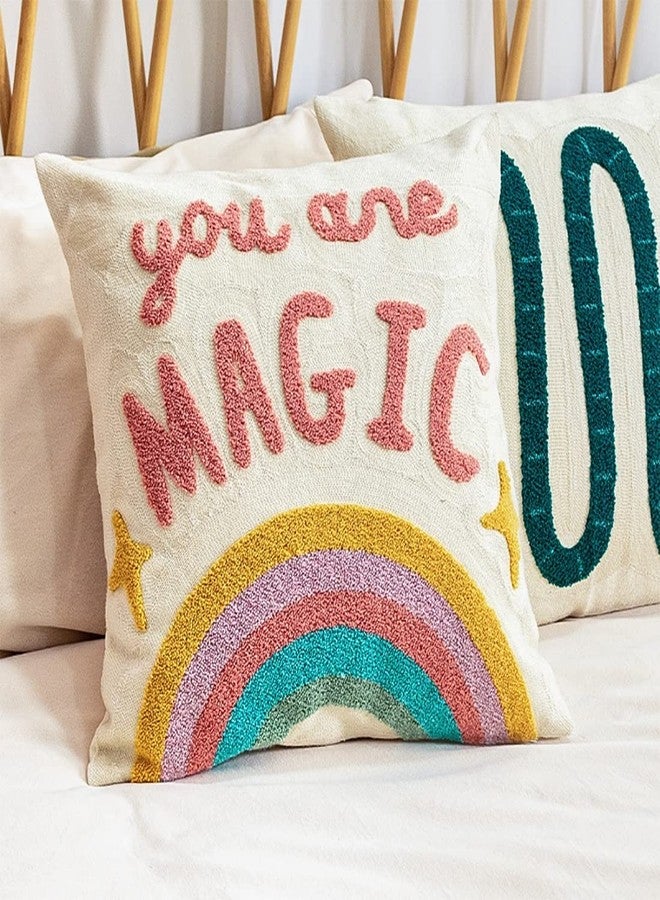 Fennco Styles Embroidered You are Magic Decorative Cotton Throw Pillow Cover 17" W x 17" L - Rainbow Cushion Case for Kids Room, Playroom, Bedroom, Living Room, Nursery, Office Décor - Image 2