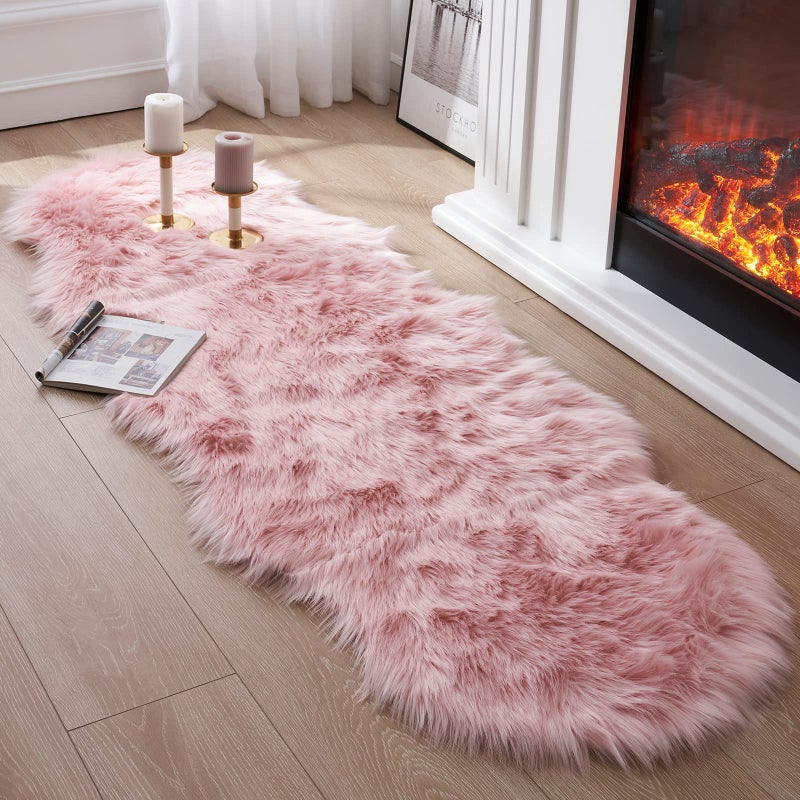 Faux Fur Rug for Bedroom Fluffy Runner Rugs Soft Sheepskin Rug Sofa Couch Seat Cushion 2x6ft Grey Plush Area Rug Shag Rugs Floor Carpets for Nursery Bedside Cute Shaggy Fuzzy Home Decor