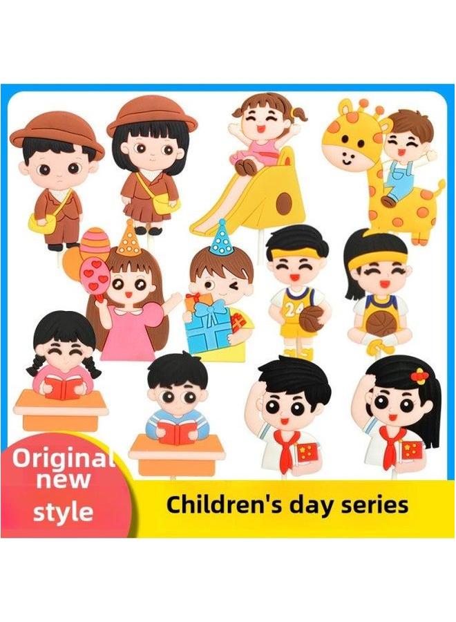 Internet Celebrity Cartoon Children's Day Soft Pottery Glue Cake Decoration Cute Children Girl Birthday Doll Plug-in-Color:Soft Glue-Slide  - Image 2