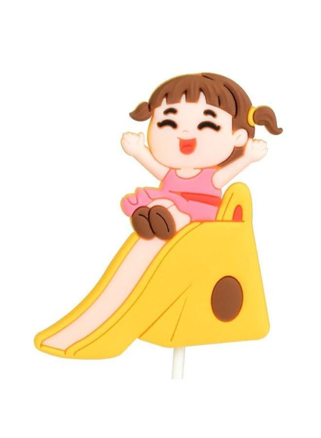 Internet Celebrity Cartoon Children's Day Soft Pottery Glue Cake Decoration Cute Children Girl Birthday Doll Plug-in-Color:Soft Glue-Slide  - Image 1