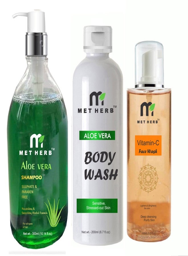 Metherb Aloe Vera Shampoo 300ml & Aloe Vera Body Wash -200ml & Vitamin-c Face Wash -100ml (combo pack) - Image 2