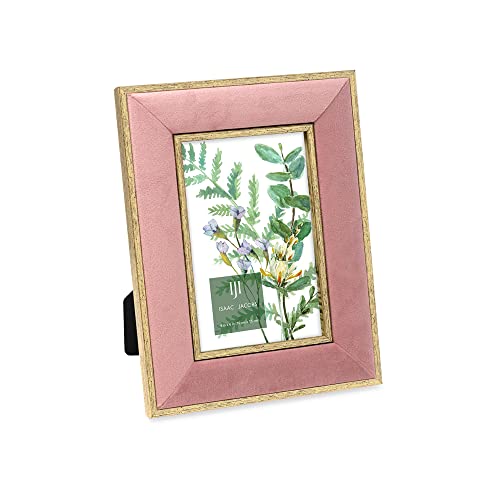 Isaac Jacobs Isaac Jacobs 4x6 Pink Velvet Picture Frame with Metallic Gold Double Border Photo Frame Horizontal  Vertical Made for Tabletop  Wall Display for Home and Office 4x6 Pink with Gold